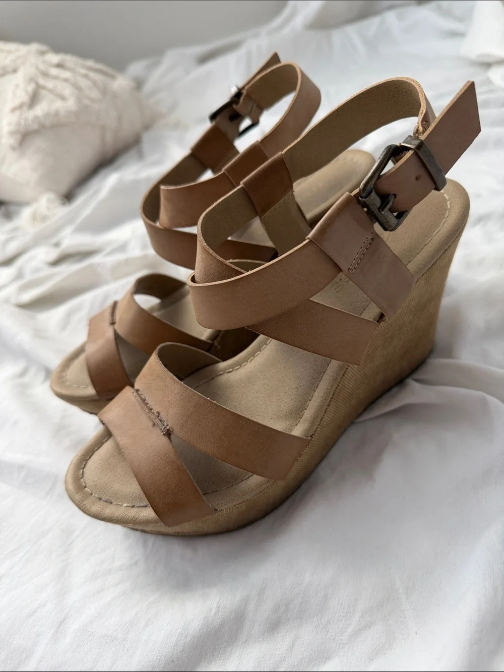Tan Women's Strappy Wedge Sandals